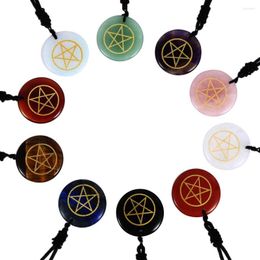 Pendant Necklaces Natural Stone Reiki Symbol Charm Necklace Engrave Ancient Egypt Pentacle Star Healing Crystal Amulet Amethyst Jewelry