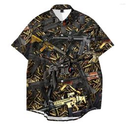 Men's Casual Shirts Gun Military War Men's Short Sleeve Summer Hawaiian Aloha Shirt Men Button Down 3D Print 2023