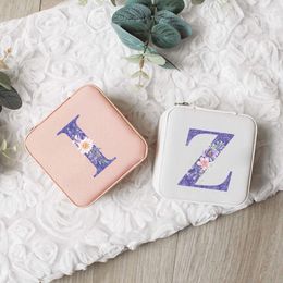 Jewellery Pouches Purple Letters Box Portable PU Leather Colour Organiser Display Travel Case Boxes Earrings Necklace Ring