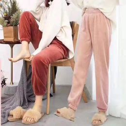 Women's Sleepwear Women Sleep Pants Winter Coral Fleece Bottoms Casual Long Pyjamas Solid Warm Flannel Home Style Nightwear