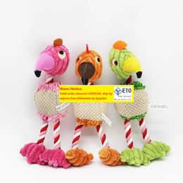 3 Colours Cotton Rope Pet Pets Dog Chews Puppy Squeaker Squeaky Sound Stuffed Pink Flamingo Green Parrot