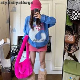 Shoulder Bags Fashion Women Hot Pink Faux Fur Shoulder Bag Ladies Winter Soft Fluffy Crosssbody Purse Furry Tote Bag For Girls 010423H