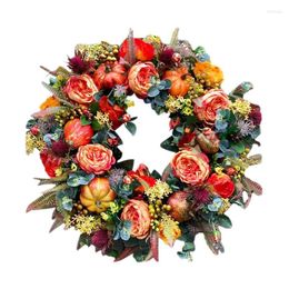 Decorative Flowers Thanksgiving Wreath 18 Inch Artificial Peony And Pumpkin Fall Autumn For Front Door Wall Window Decor