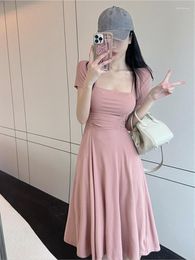 Party Dresses Fat Mm French Temperament Ladies Pink Dress 2023 Summer Plus Size Women's Clothing Waist Cover Belly Slim