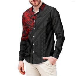 Men's Casual Shirts Polynesian Tribal Ethnic Style Shirt Official Long Sleeve Button Beach Holiday Print Menswear For Spring 2023