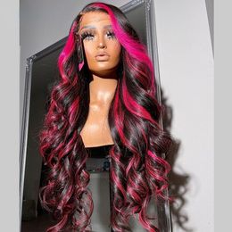 Parrucche lunghe con chiusura in pizzo brasiliano per capelli umani con chiusura a onda corporea Evidenzia parrucca rosa per le donne Malesia sintetico2024
