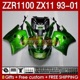 Body green glossy For KAWASAKI NINJA ZX-11 R ZZR-1100 ZX-11R ZZR1100 ZX 11 R 11R ZX11 R 1993 1994 1995 2000 2001 165No.5 ZZR 1100 CC ZX11R 93 94 95 96 97 98 99 00 01 Fairing Kit