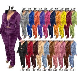 Fall Winter Velvet Tracksuits Women Sweatsuits Long Sleeve Hooded Jacket and Pleated Pants Two Piece Sets Matching Outfits Casual Jogging suits Sporswear 8668