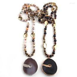 Pendant Necklaces RH Fashion Bohemian Tribal Jewelry Semi Precious Stone Hematite Long Knotted Aegat