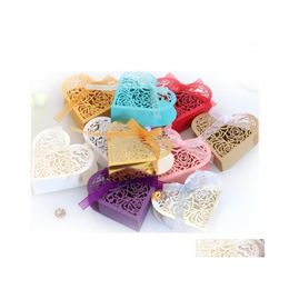 Gift Wrap 50Pcs Hollow Heart Shape Candy Box Holder With Ribbon Bow For Wedding Party Packaging Chocolate Decora L11 Drop Delivery H Dhauk