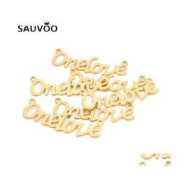 Pendants Sauvoo 5Pcs/Lot Lovers Gift Diy Jewellery Findings Charm Onelove Word Engraved Stainless Steel Necklace Pendant Gold Colour Dr Dhicr