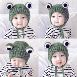 Gorro de crochê para bebê menino menina menina boné de inverno sapo ouvido taps infantil chapéu quente chapéu malha chapéus de lã m4270