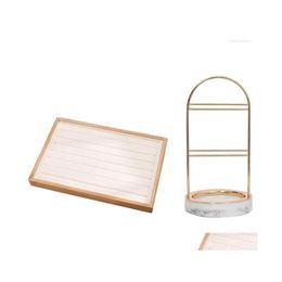 Jewellery Pouches Bags Pouches Fashion Solid Bamboo Wood Display Tray Beige With Nordic Exquisite Gold Drop Delivery Packaging Dhw7T