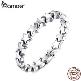 Genuine Silver 925 Star Ring For Women Wedding 100% 925 Sterling Silver Stackable Finger Ring Jewellery PA7151