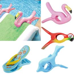 Large Summer Clothes Clip Hook Animal Parrot Dolphin Flamingo Watermelon Shaped Beach Towel Clamp To Prevent The Wind Cute Plastic Clothes Pegs Clips SN616