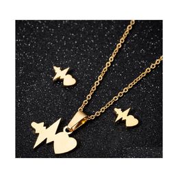 Earrings Necklace Gold Heart Jewellery Set Fashion Special Gifts Stainless Steel Heartbeat Pendant Drop Delivery Sets Dhe2X