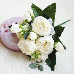Flores decorativas 10pcs fowers artificiais para decoração rosa peony seda pequena bouquet FLORS Party Spring Wedding mmariage Flow Flower Flower