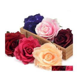 Decorative Flowers Wreaths 100Pcs Artificial Deep Red Rose Silk Flower Heads For Wedding Decoration Diy Wreath Gift Box Scrapbooki Dhxek