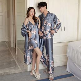 Women's Sleepwear Women Satin 2PCS Robe Set Bride Bridesmaid Wedding Gown Lace Sexy Kimono Bathrobe Night Dress Casual Nightgown