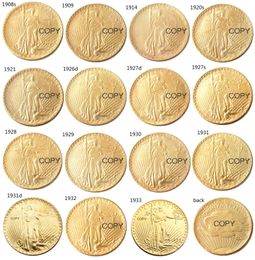 ABD Bir Set 1908-1933 15 adet 20 Dolar Saint Gaudens Çift Kartal Zanaat sloganı Ile Altın Kaplama Kopya Para