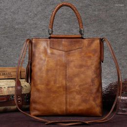 Evening Bags Women Handbag Female Shoulder Messenger Bag Large Capacity Vintage Cowhide Leather Retro 2023 Cow Silt Pocket