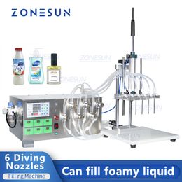 ZONESUN 6 Injectable Nozzles Liquid Filling Machine Electric Semi-Automatic Essential Oil Perfume Water Magnetic Pump Filler