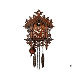 Wall Clocks Wooden Hanging Clock Bird Alarm Cuckoo For Home Kids Room Decoration Drop Delivery Garden Decor Dhkti