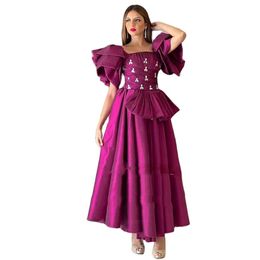 Graceful Prom Dresses Off the Shoulder Puffy Sleeves Boat Neck Slit Evening Party Gowns Custom Made Robe de soiree