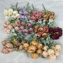 Decorative Flowers Silk Flower Arrangement Artificial Coating Dew Rose Wedding Pography Bouquet Home Living Room Garden Fake Roses Decor