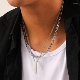 Pendant Necklaces Fashion Simple Personality Domineering Men's Street Style Stainless Steel Double-layer Smooth Flat Pole Necklace