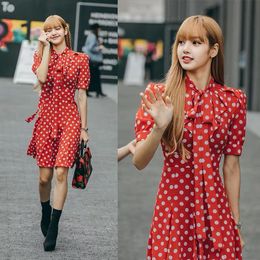 Casual Dresses Kpop Korean Celebrity Bow-knot Red Retro Temperament Dress Women Summer Streetwear Fashion Sweet Short Sleeved Mini Dreeses