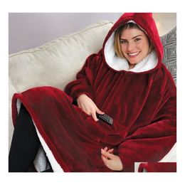 Blankets Hoodie Outdoor Winter Hooded Coats Warm Slant Robe Bathrobe Sweatshirt Fleece Plover Blanket For Men Women Drop Delivery Ho Dhdnt