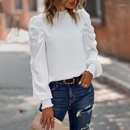 Women's Blouses Spring Long Sleeve Solid Color Shirt Elegant Office Lady Puff White Blouse Casual Women Tops Autumn Clothes Blusas 24373