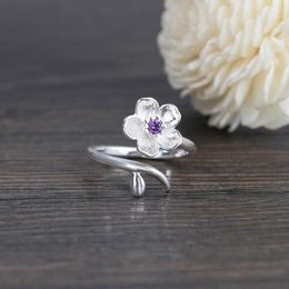 Wedding Rings TURAVZCC Handmade Purple Flower Cherry Blossom Finger Zircon Ring For Women Fashion Jewelry