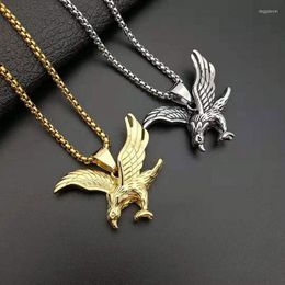 Pendant Necklaces Hip Hop Rock Stainless Steel Eagle Hawk Falcon Pendants For Men Rapper Jewellery Gold Silver Colour