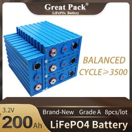 200Ah LiFepo4 8pcs Rechargeable Battery Pack 3.2V Grade A Lithium Iron Phosphate Prismatic for Solar Power Energy System