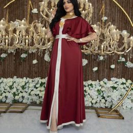 Ethnic Clothing Women Burgundy Muslim Abaya Dubai Turkey Kaftan Robe Butterfly Sleeve Maxi Dresses Sexy V-neck Evening Party Gowns Abayas