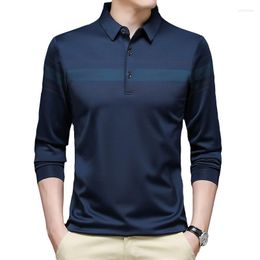 Men's Polos Top Grade Lapel T-shirt Straight Type Simple Mens Polo Shirt With Long Sleave Trendy Strip Casual Tops Men Clothes 4127