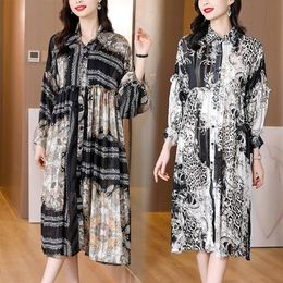 Casual Dresses COIGARSAM Women Long Dress Spring Print Chiffon Loose Lantern Sleeve Open Stitch Black White Drop