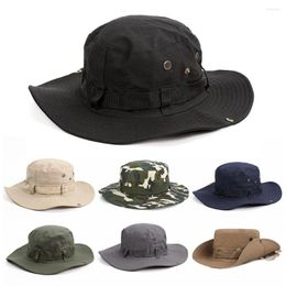 Cycling Caps 1Pc Outdoor Men Solid Sun Hat Bucket Jungle Fishing Cap Camping Wide Brim Women Summer Military Boonie