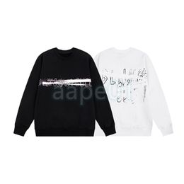 Designer Luxury Mens Long Sleeve Sweatshirt Hand Painted Graffiti Letter Printed Sweatshirt Fashion Brand Crew Neck Pullover Top Black White