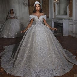 Abiti da sposa di lusso con abito da ballo Abiti da sposa in pizzo con applicazioni di paillettes e paillettes sexy su misura Country Vestido De Novia