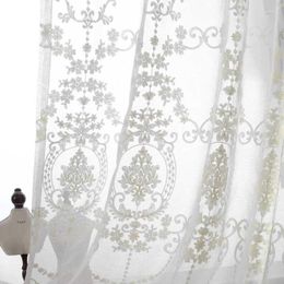 Curtain European-style White Embroidered Window Screen Cotton And Linen Gauze Bedroom Balcony Fabric