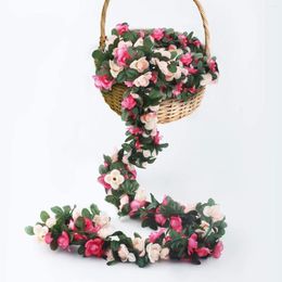 Decorative Flowers 6Pcs Fake Rose Vine Garlands Plants Artificial Flower Hanging Ivy For Wall Garden Craft Wedding Party Decoration
