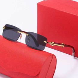 Designer Sunglasses Mens Womens Polarised uv Protection Eyeglasses Square Rimless Gold Alloy Goggle Buffalo Horn Sunglasses For Women good