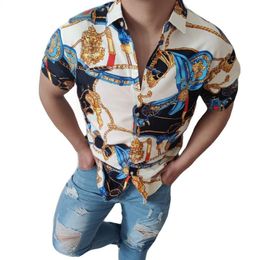 Men's Casual Shirts 7xl Luxury Carriage Chain Printed Mens Short Sleeve Wide Designer Oversized Summer Blouse Hawaii Beachwear Clothes