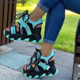 Sandals Brand New Lady Platform Chunky Sandals Lace Up Buckle Punk Cool Women's Sandals Open Toe Casual Summer Sports Shoes 010423H