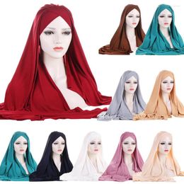 Ethnic Clothing Women Muslim Instant Hijab Scarf Bonnet Cap Headscarf Islamic Shawl Wrap Turban Solid Color Jersey Hijabs Hair Loss Hat