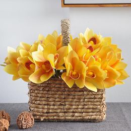 Decorative Flowers Boat Orchids Artificial Bouquet Wedding Decoration Fake Orchid Flower For Home Living Room Garden Accessories