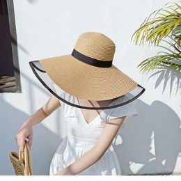 Wide Brim Hats Summer Women Large Straw Hat Beach Casual Sunscreen Ribbon Caps Girls Ladies Solid Sunhats Visor Gorras